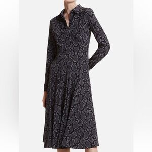 Michael Kors Collection Black and Gray Snakeskin Patterned Long Sleeve Dress